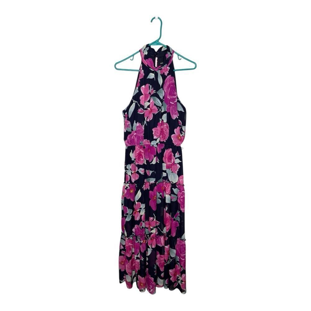 KATE & LILY PURPLE PINK
FLORAL CHIFFON MAXI DRESS HALTER 
 SLEEVELESS Size 14